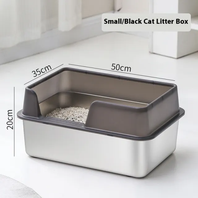 Stainless Steel Litter Box High Fence Anti splash Black - Shop at LoveMi