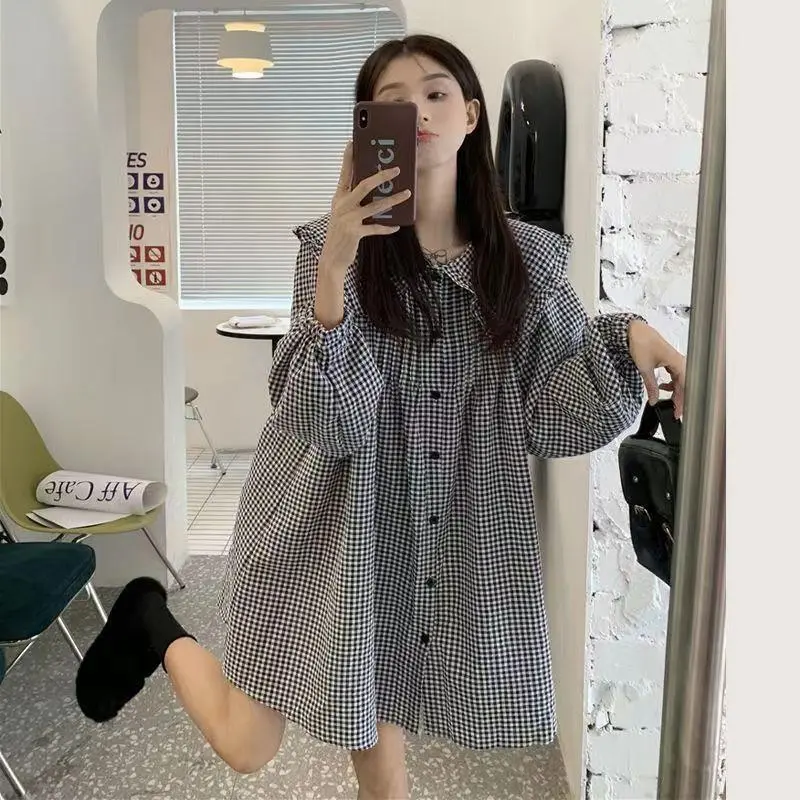 Plus Size New Full-figured Women's Blouse Long Sleeve Shirt Loose Slim Fit - Plaid