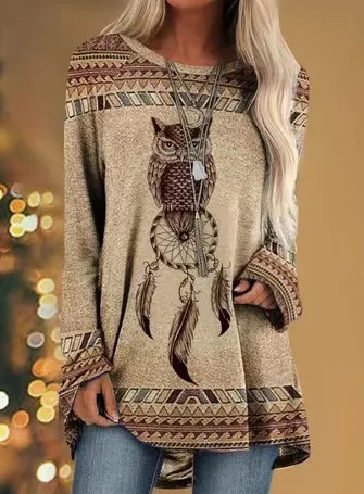 Printed Crew neck Western With Rotator Sleeves Owl - Shop at LoveMi