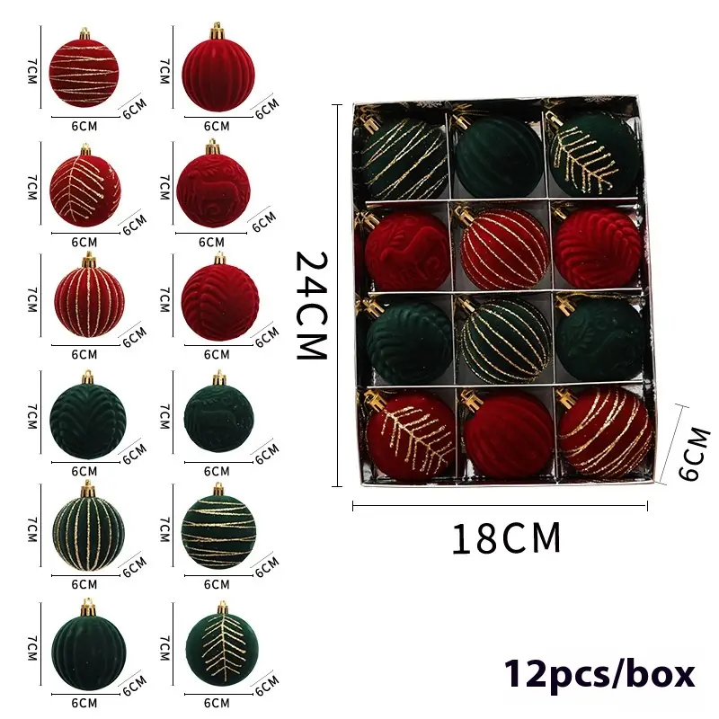 Christmas Red Flocking Colored Drawing Ball 12 6cm