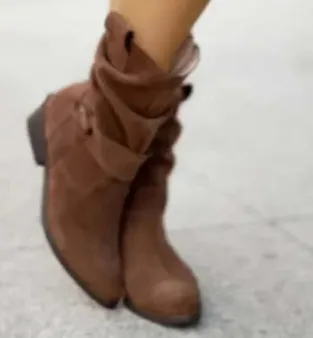 Ins Pointed Toe Mid calf Boots Fashion Suede Zipper Western Boot Winter Shoes For Women Red - Shop at LoveMi