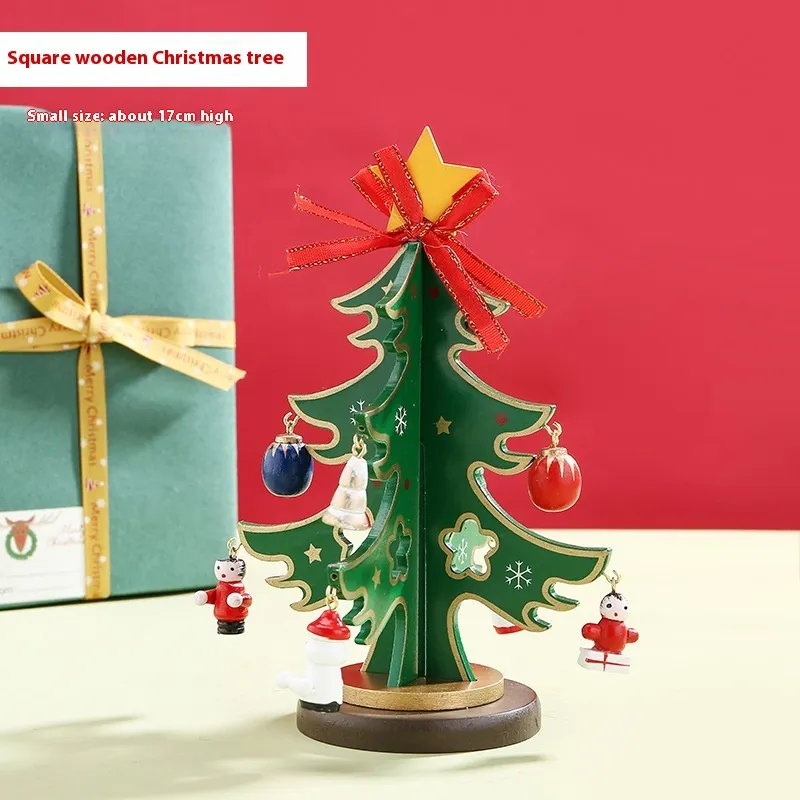 Christmas Decorations Small Mini Tree Diy Three-dimensional Layout Desktop Ornaments - 4 Sides Small Green 3