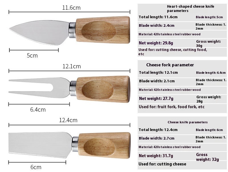 Title 1, Oak Seat Cheese Knife Suit Stainless Steel Fork...