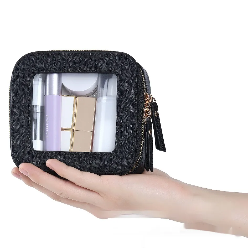 Transparent Pu Cosmetic Bag Small Cosmetics Storage Bag - Black