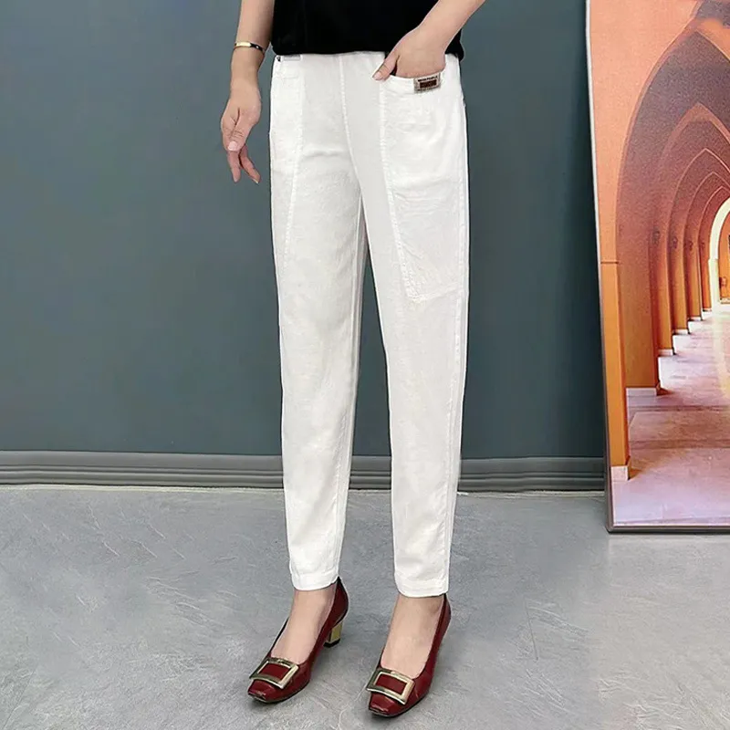 Leisure Commute All-matching Fashionable Pants Cover Belly Comfortable - White