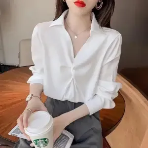 Fashion Niche Top Everything With Temperament Undershirt - White Polo Collar