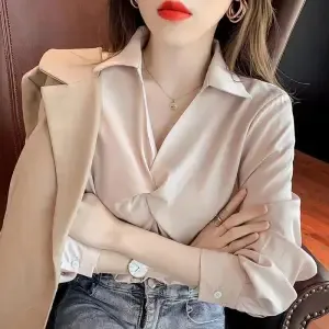 Fashion Niche Top Everything With Temperament Undershirt Apricot Polo Collar - Shop at LoveMi