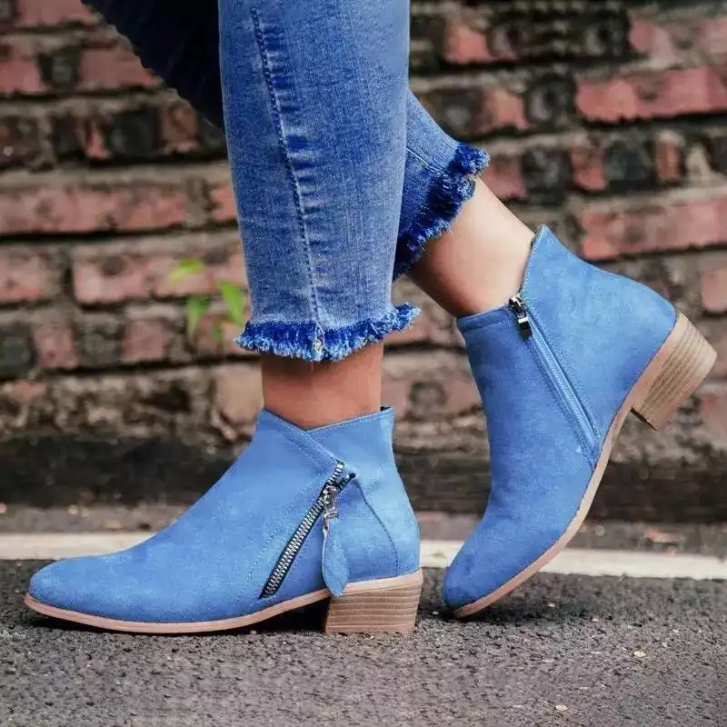 Women's Suede pointed thick heel boots