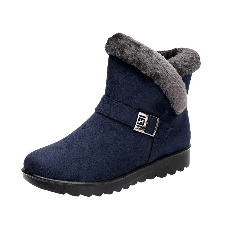Short tube low heel plus velvet warm mother cotton boots - Blue