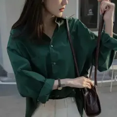 Retro Feeling Small Port Style French Long-sleeved Solid Colour Shirt - Blue Orange - View 1