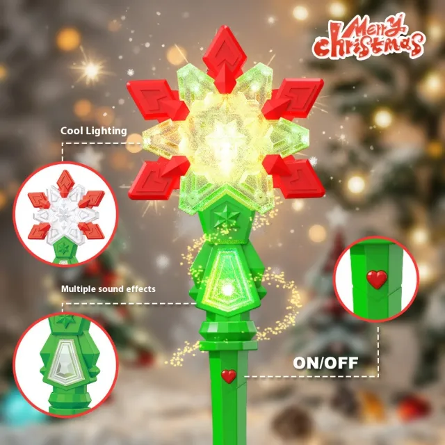Christmas Luminous Music Snowflake Stick Children's Luminous Holiday Toys Red Christmas Magic Wand - Shop at LoveMi