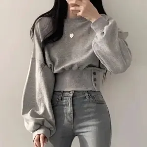 Crew neck Tunics With Slimming Long Sleeves Dark Grey - Shop at LoveMi