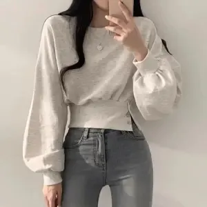 Crew neck Tunics With Slimming Long Sleeves Light Grey - Shop at LoveMi