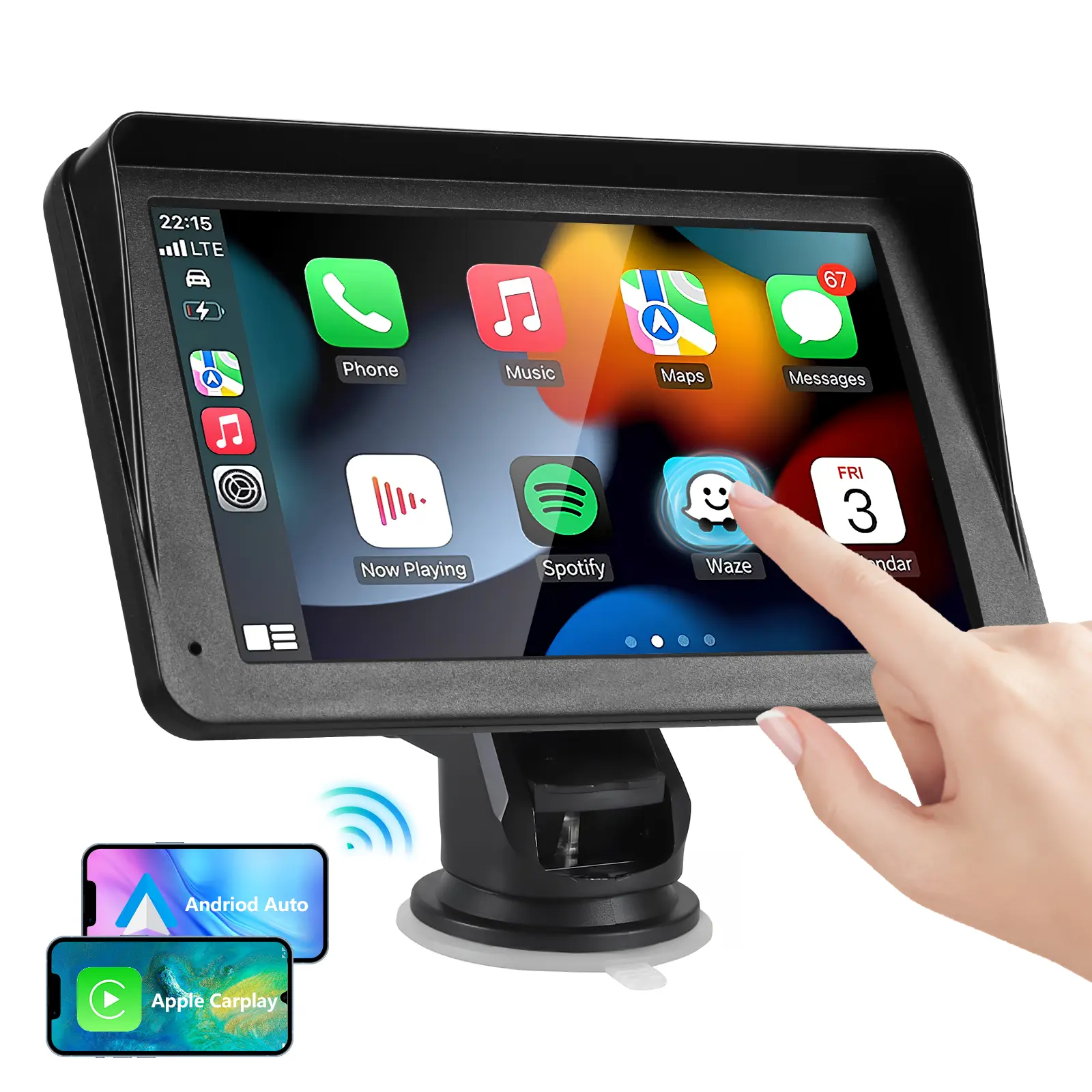 Portable Car Stereo Wireless CarPlay & Android Auto, Car Radio 7inches Touchscreen, Bluetooth5.0, Mirror Link, Maps Navigation, Voice Control, AUX Cable Vehicle