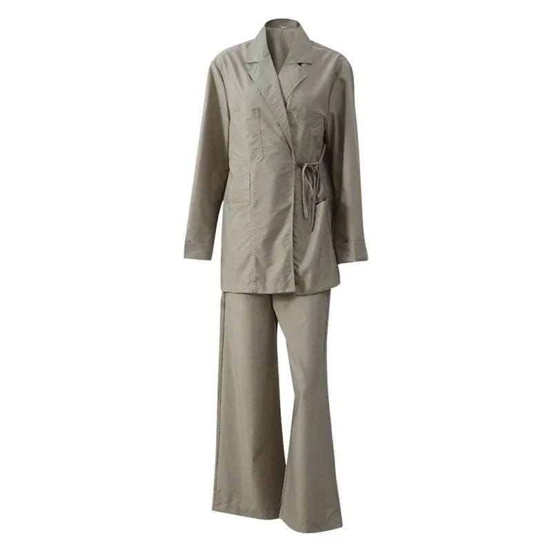 Simple Solid Color Wide Leg Trousers Women's Elegant Lace-up - Suit