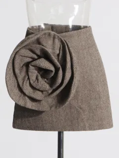 New Three-dimensional Flower Casual Suit Jacket - Brown Short Skirt - View 1