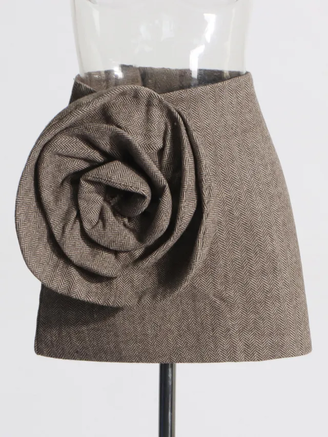 New Three dimensional Flower Casual Suit Jacket Brown Short Skirt - Shop at LoveMi