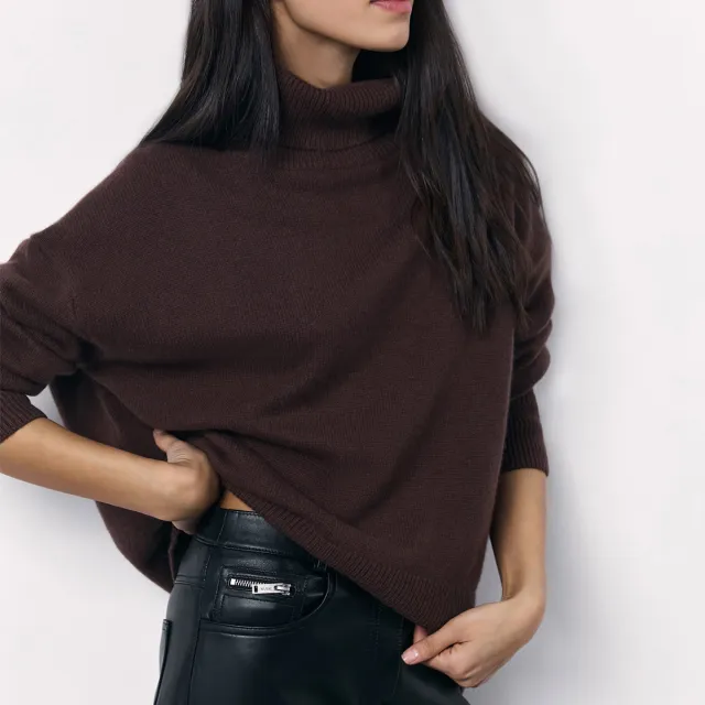 Winter Turtleneck Sweater Fashion Personality Long Sleeve Knitted Top Women's Clothing Brown - Shop at LoveMi