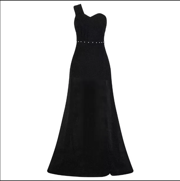 Women's Clothing One-shoulder Sleeveless Bronzing Split Dress - Black