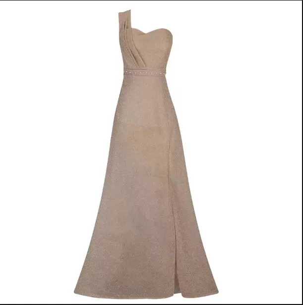 Women's Clothing One-shoulder Sleeveless Bronzing Split Dress - Gold