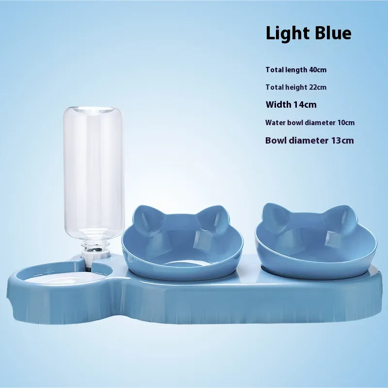Food Basin Double Bowl Protective Cervical Spine Automatic Drinking Bowl Pet Supplies - Three Bowls Light Blue