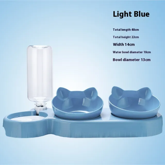 Food Basin Double Bowl Protective Cervical Spine Automatic Drinking Bowl Pet Supplies Three Bowls Light Blue - Shop at LoveMi