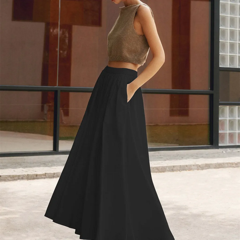 High Waist Casual All-matching Women's Wear Large Swing Dress - Black