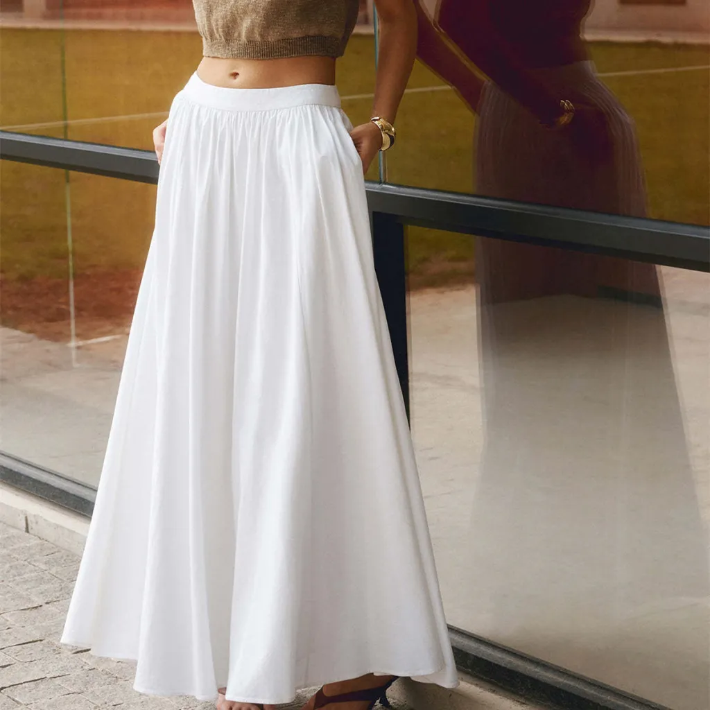 High Waist Casual All-matching Women's Wear Large Swing Dress - White