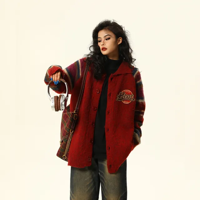 Retro Maillard Atmosphere Lazy Sweater Women Wine Red - Shop at LoveMi