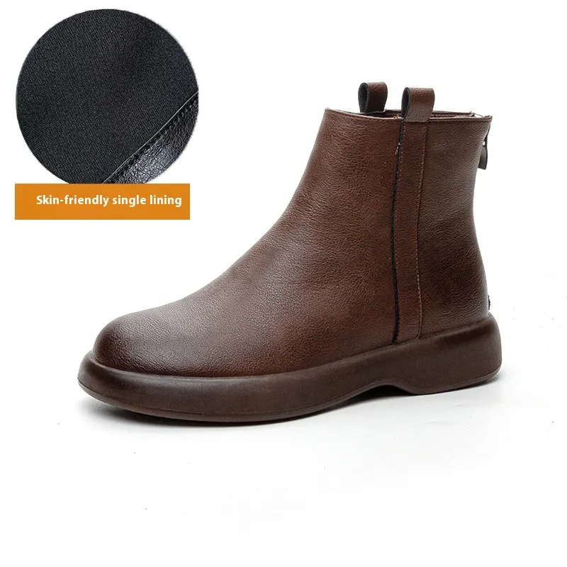 Winter Fleece-lined Flat Ankle Boots Women - Brown