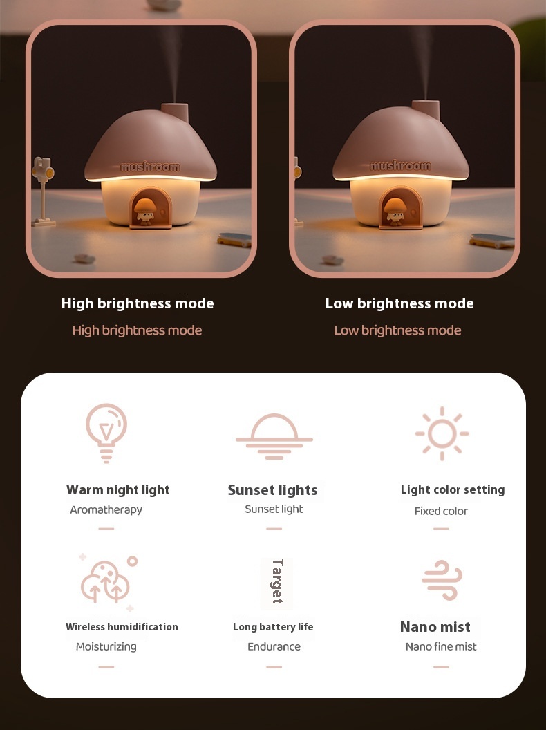 Title 2, Mushroom House Ambience Light Mute Humidifier