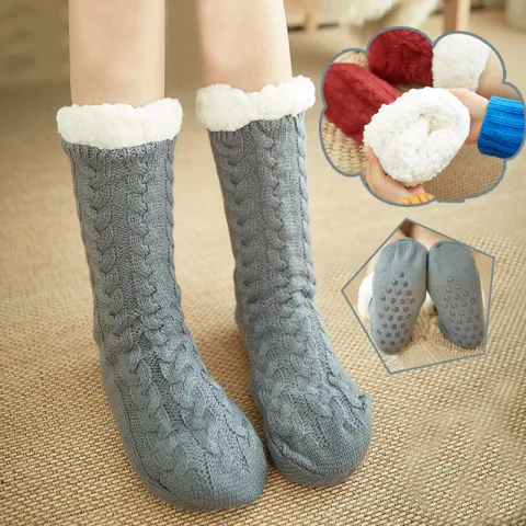 Winter Warm Knitted Plush Floor Socks Home Indoor Non-slip