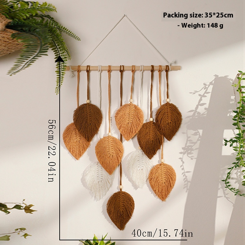 Title 7, Wooden Stick Leaves Hand-woven Cotton Thread Ta...