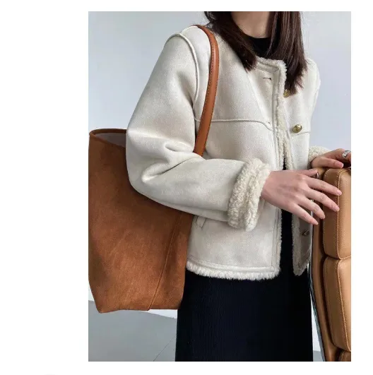 Idle Style Lamb Plush Coat Women's Winter Fur Jacket Thick - White1