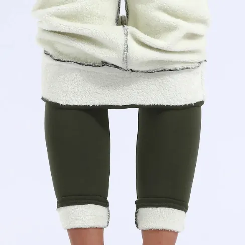 Women's Lamb Wool High Waist Elasticity Leggings Green - Shop at LoveMi