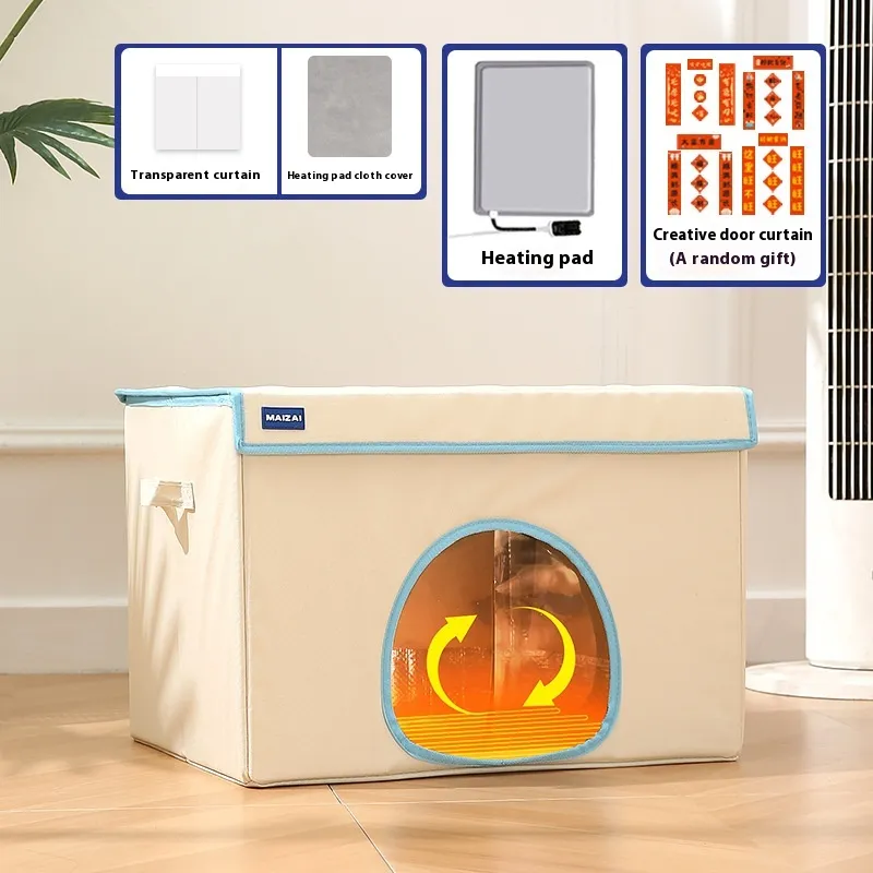 Heating Cat Nest Winter Warm Pet Bed Removable And Washable - Beige With Heating Mat