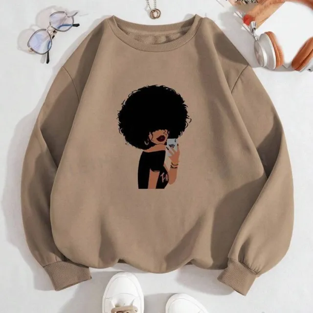 Figures Pattern Warm Lined Sweatshirt Brown - Shop at LoveMi