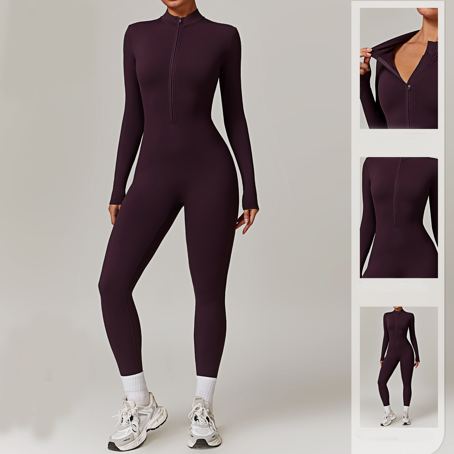 Warm Zipper Long-sleeved Jumpsuit Yoga Fitness Sports Pants Breathable Bodysuit Women's Clothing - Image 3