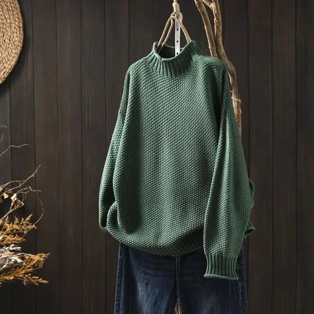Mock Neck Sweater Women Loose Plus Size Green - Shop at LoveMi