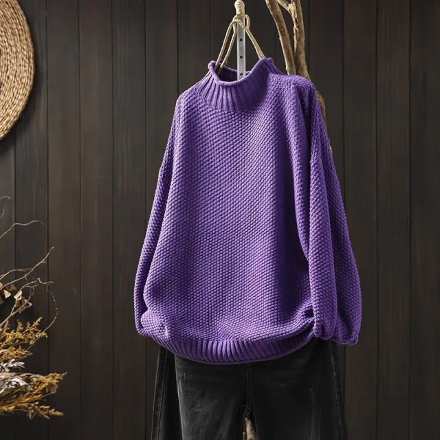 Mock Neck Sweater Women Loose Plus Size Purple - Shop at LoveMi