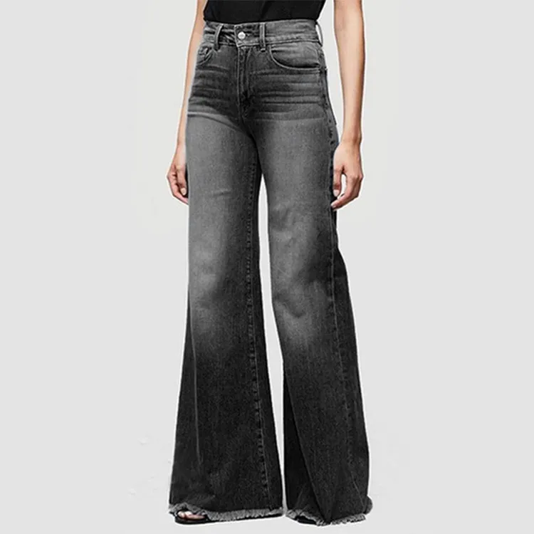 Retro Mid-waist Women's Jeans Loose Wide-leg Plus Size Straight-leg Pants - Black