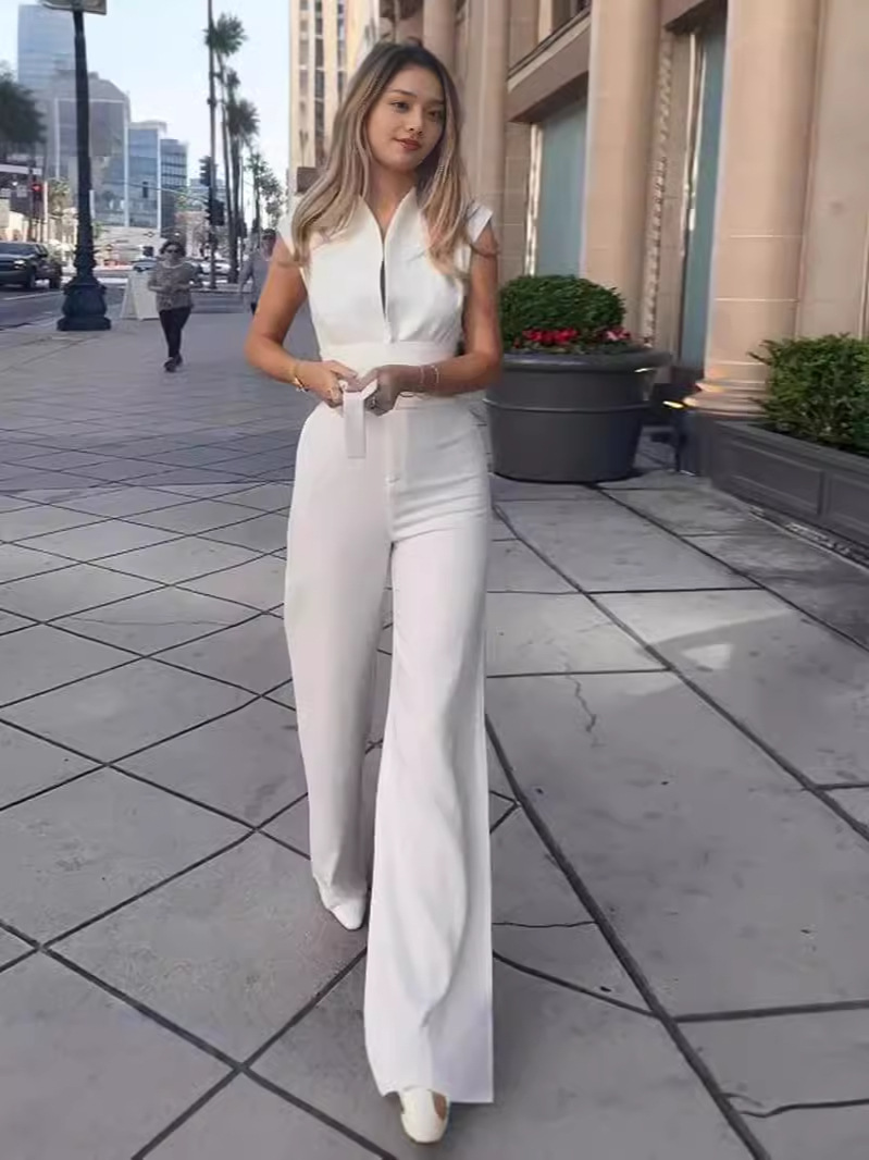 Title 5, Solid Color Low Neck Sleeveless Tight Jumpsuit