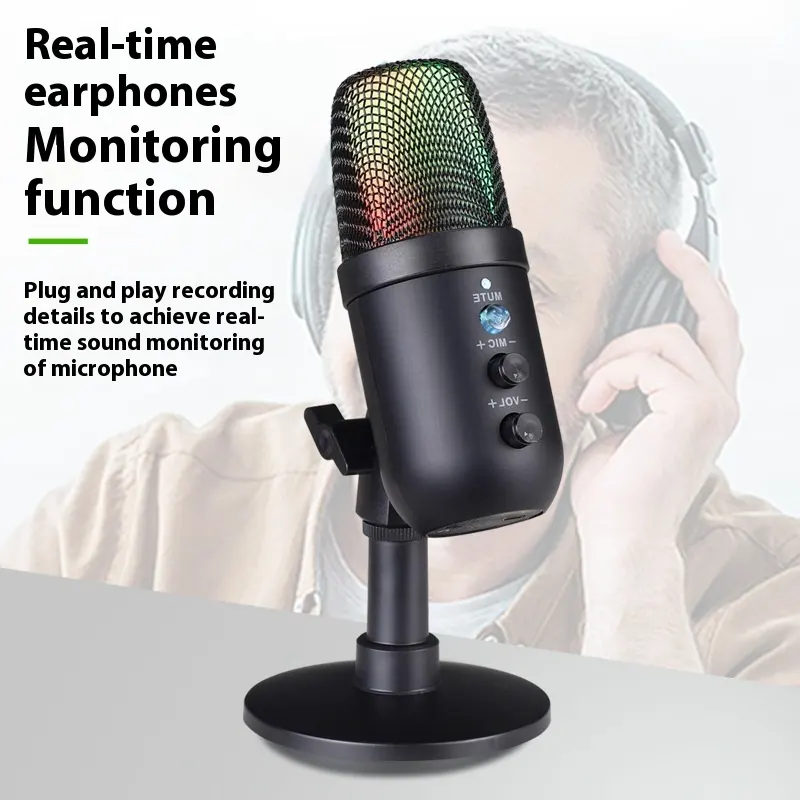USB Microphone RGB Mobile Phone Computer Live Karaoke E-sports