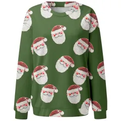New Women's Casual Capless Round Neck Regular Drop Shoulder Sweater Pullover Print Top - Green - View 1