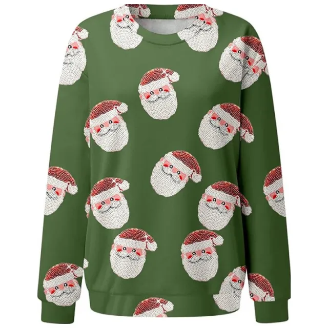 New Women's Casual Capless Round Neck Regular Drop Shoulder Sweater Pullover Print Top Green - Shop at LoveMi