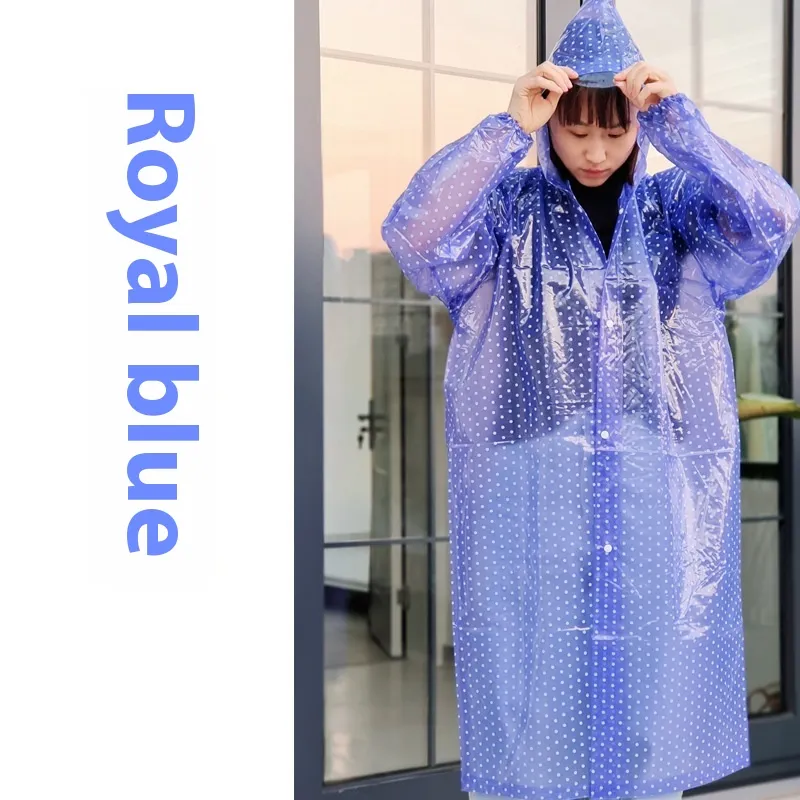 Polka Dot Raincoat Long Thickened Walking Tour - Sapphire Blue
