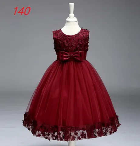 Summer Skirt Kids Girls Princess Tutu Flower Children Wedding Dress Show Skirt - Wine Red