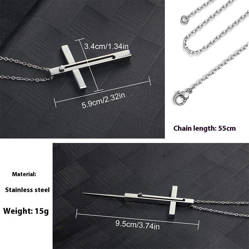 Girls' Self-defense Weapon Cross Necklace Self-defense Anti-wolf Artifact Mobile Phone Card-taking Needle Fruit Toothpick Retractable Toothpick