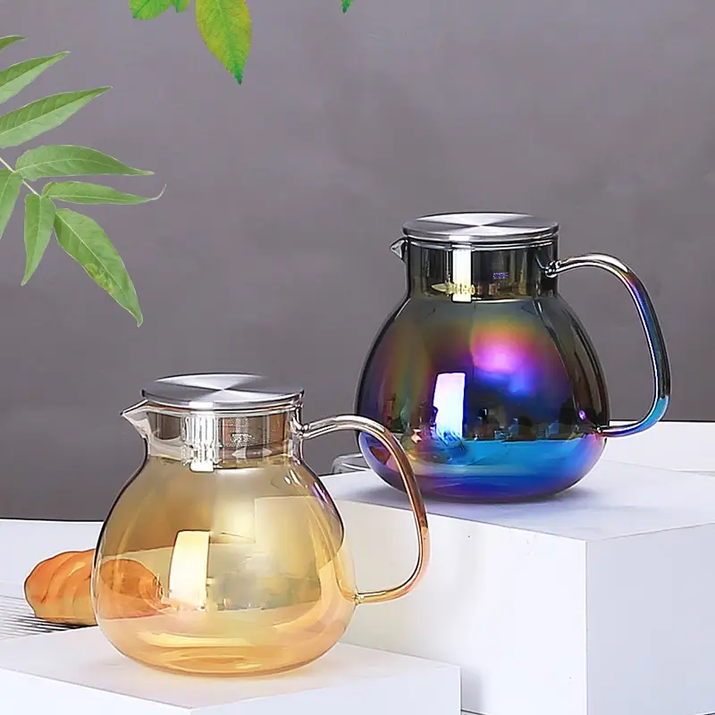 Household High Temperature Resistant Glass Light Luxury Electroplating Color Teapot