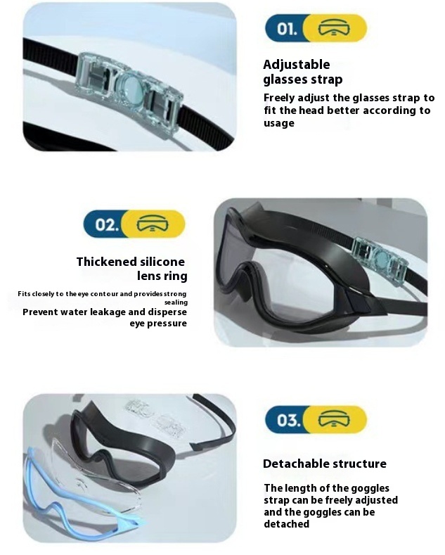 Title 6, One-piece Large-frame Swimming Goggles HD